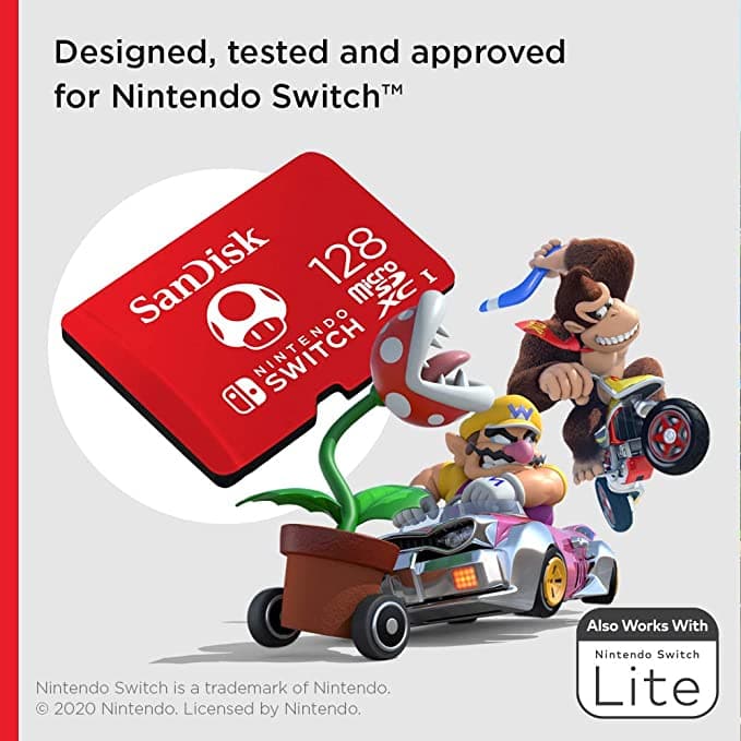 SanDisk 128GB microSDXC card for Nintendo Switch Licensed Product New 100 MB/s UHS-I Class 10 U3 - Red - Gadcet.com